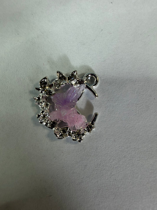 Charms moon with pink/purple butterfly