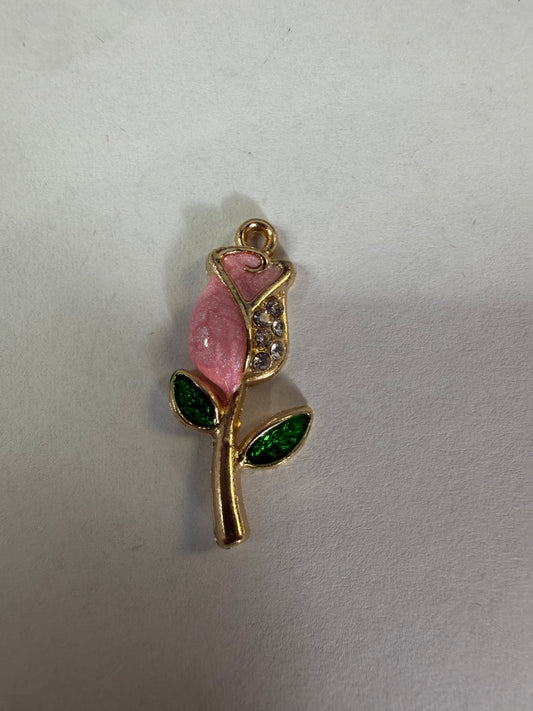 Charms pink rose with rhinestones