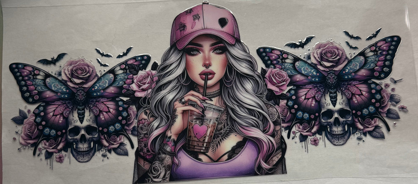 uvdtf  transfer wrap girl with butterfly and skulls