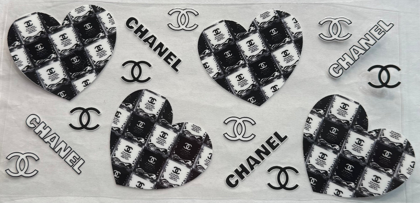 uvdtf  transfer wrap black and white Chanel hearts