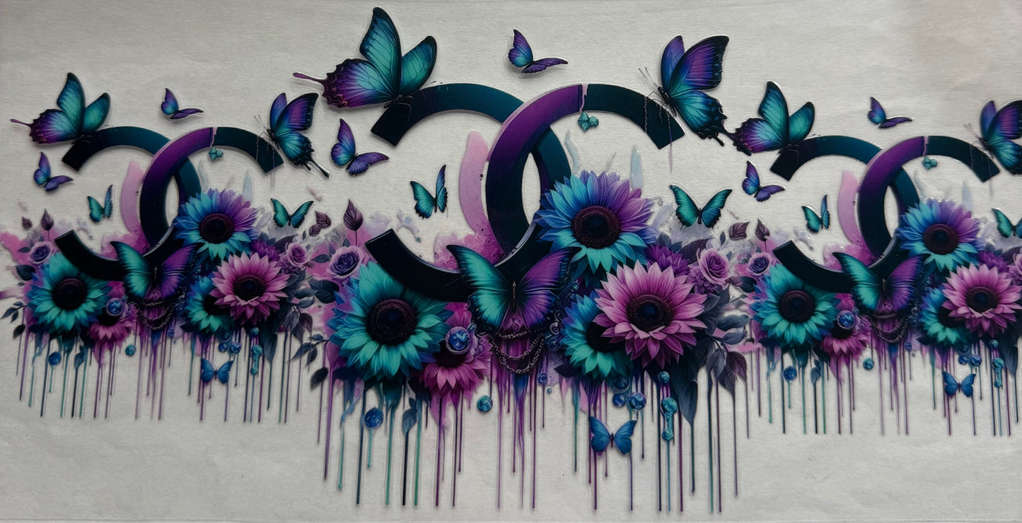uvdtf  transfer wrap Chanel purple teal floral and butterfly’s