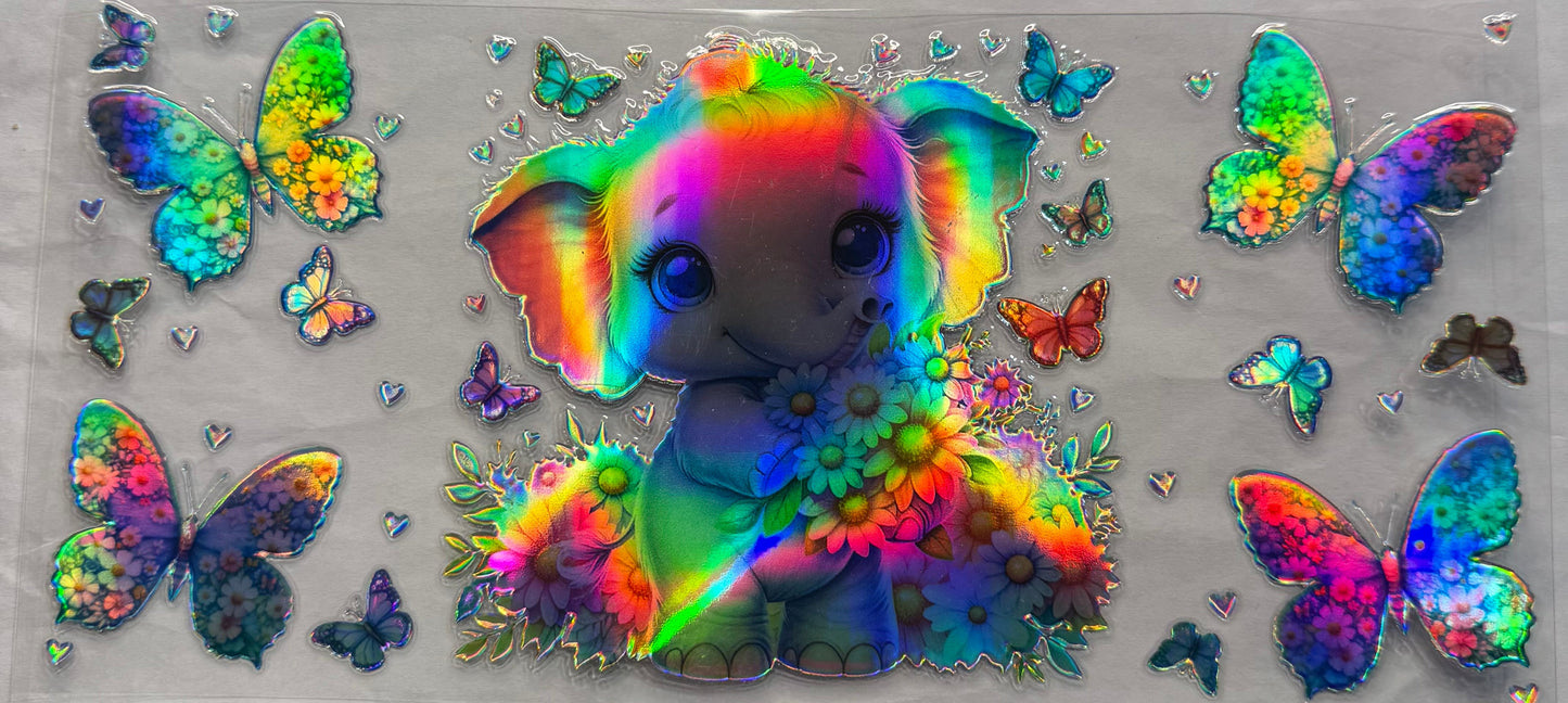 uvdtf  transfer wrap holo elephant with butterfly’s