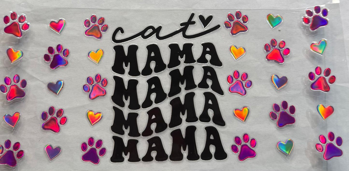 uvdtf  transfer wrap holo cat mama with paw prints
