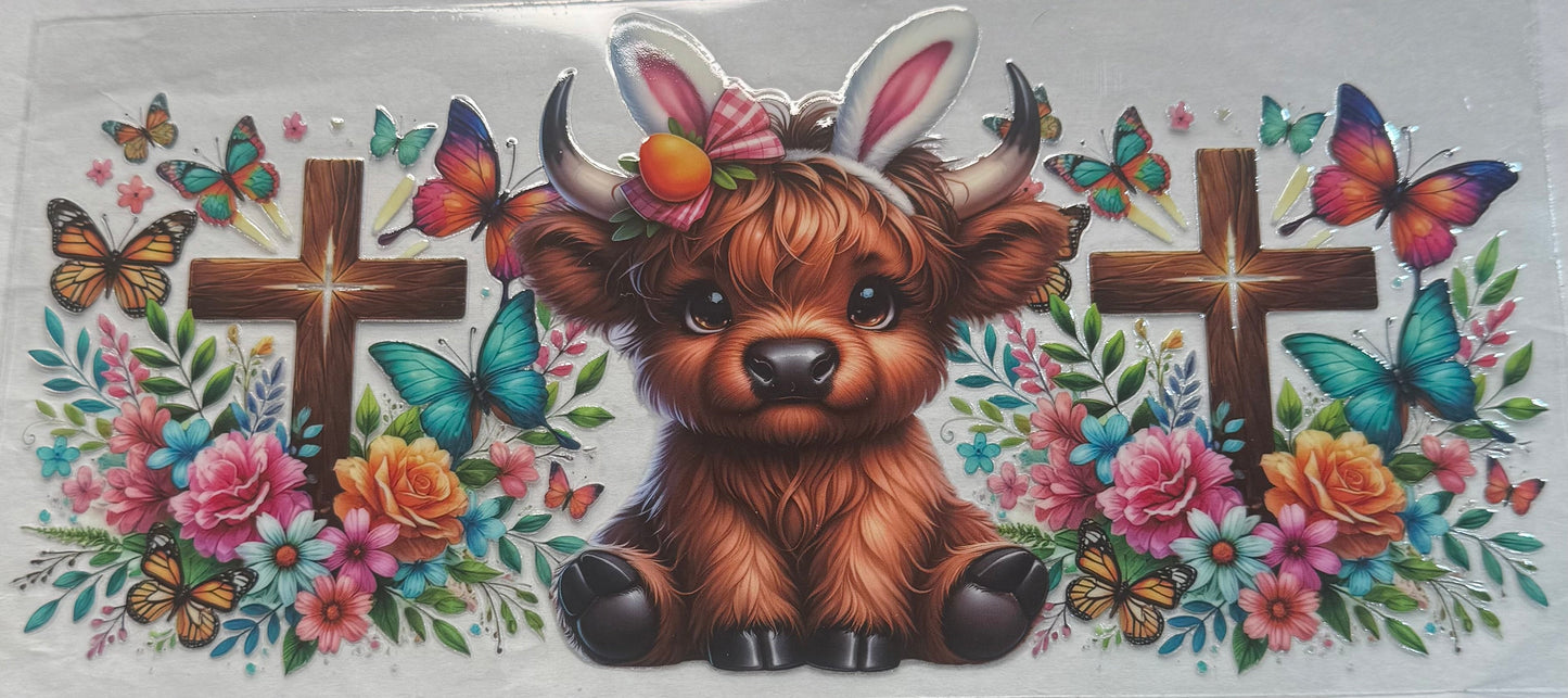 uvdtf  transfer wrap faith Easter highland cow with cross