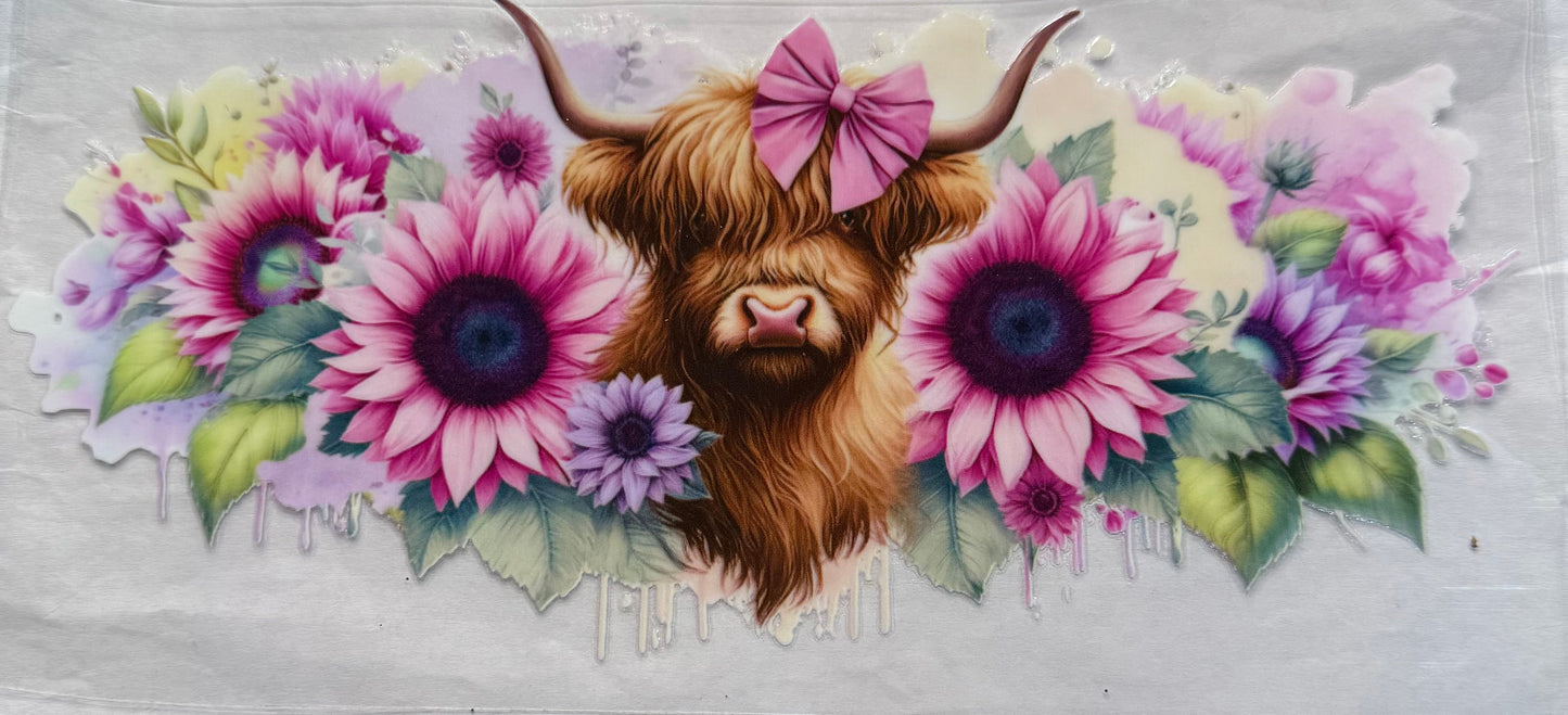 uvdtf  transfer wrap highland cow sunflowers
