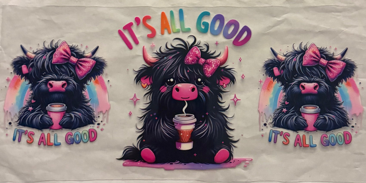 uvdtf  transfer wrap highland cow it’s all good coffee rainbow