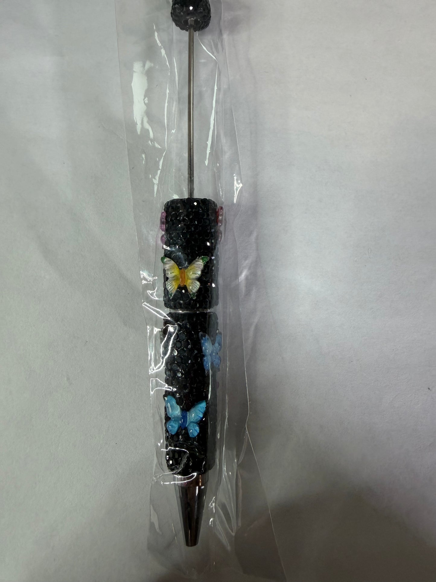 Beadable pen just the pen Black rhinestone multicolor butterfly