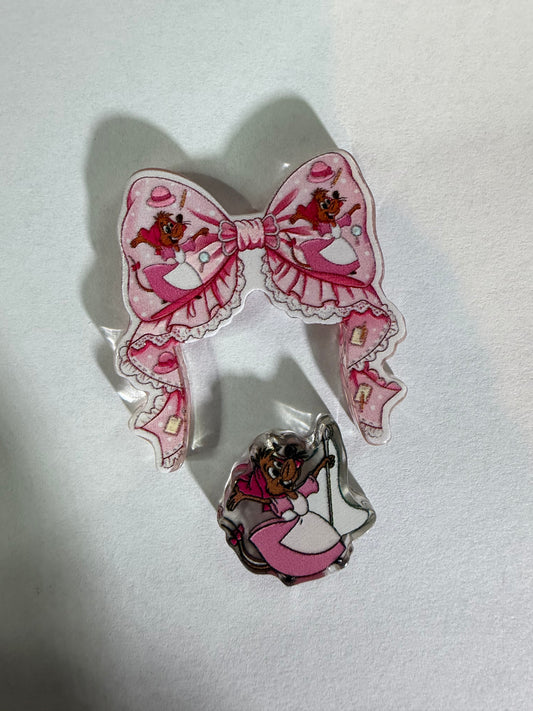 Acrylic focal 2 piece set Bow Susie mouse Cinderella’s