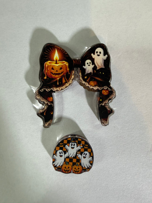 Acrylic focal 2 piece set Halloween ghost and pumpkins