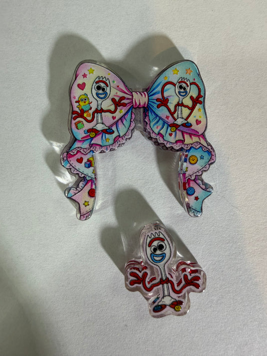Acrylic focal 2 piece set bow forky