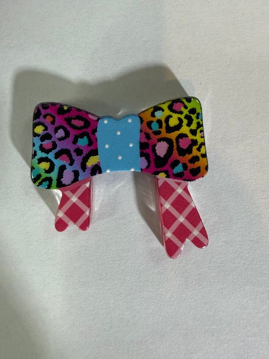 Acrylic focal bow rainbow leopard print