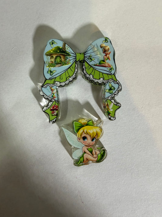 Acrylic focal 2 piece set Bow tinkerbell with mushroom house