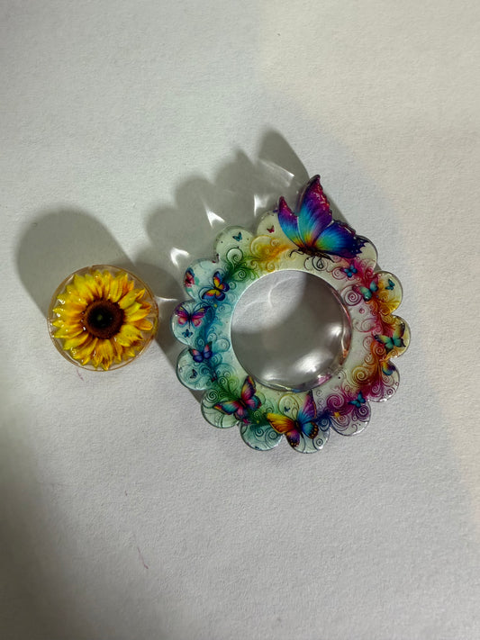 Acrylic focal 2 piece set Butterfly with sunflower