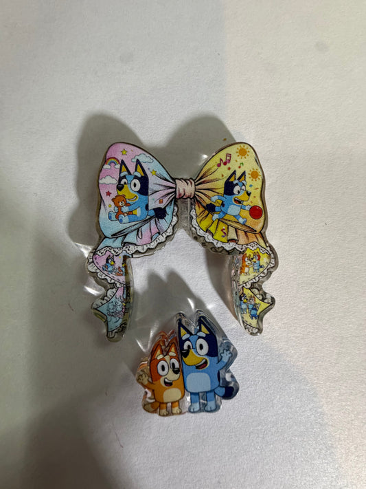 Acrylic focal 2 piece set Bow bluey and bingo
