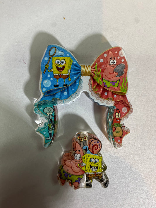Acrylic focal 2 piece set bow SpongeBob with friends