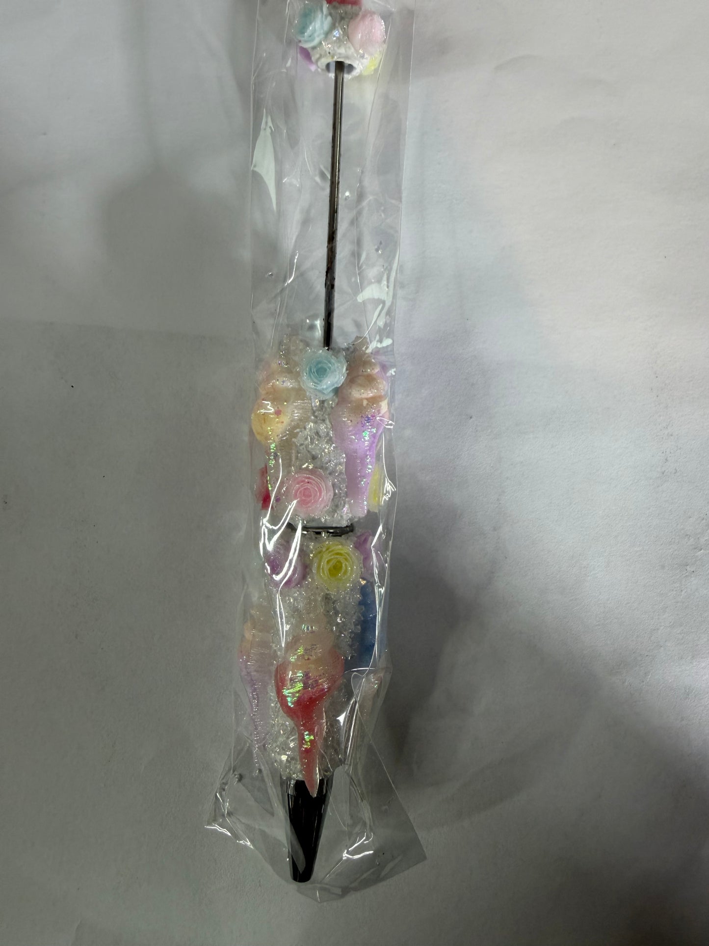 Beadable pen just the pen Pastel seashell with flowers