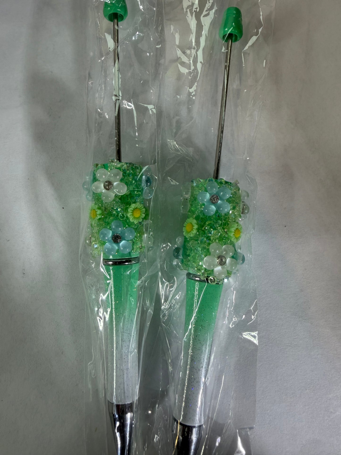 Beadable pen just the pen Half done green flowers