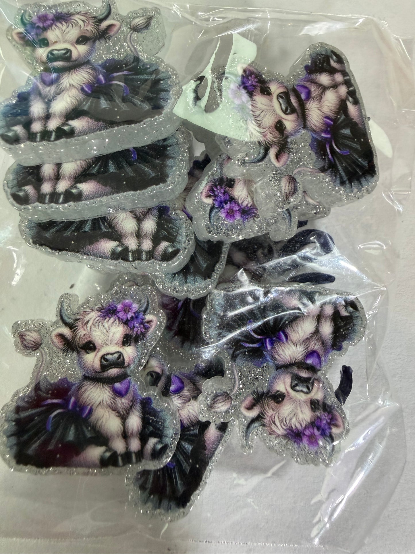Acrylic focal Purple and black highland cow with tutu