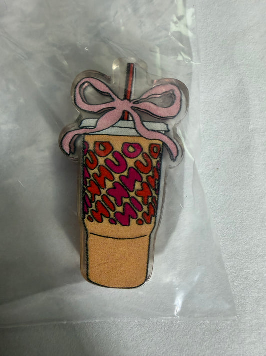 Acrylic focal Dunkin ice coffee cups with pink bow