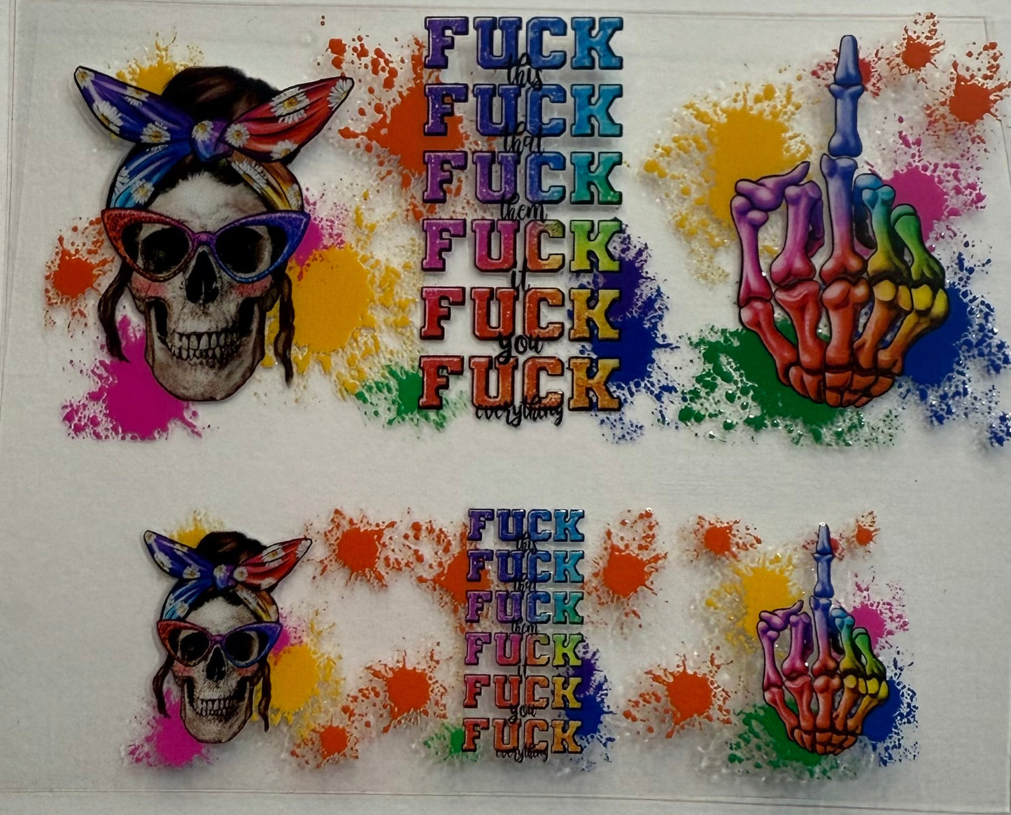 Mini Stanley keychains uvdtf wraps skull fuck everything rainbow