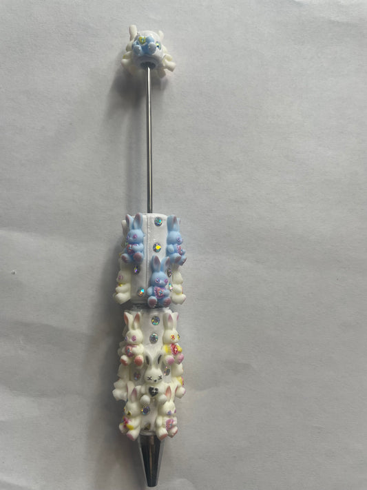 Beadable pens just the pen  Bunnies on white