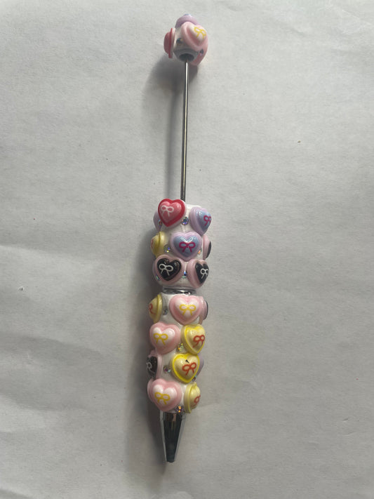 Beadable pens just the pen Rainbow hearts with bows