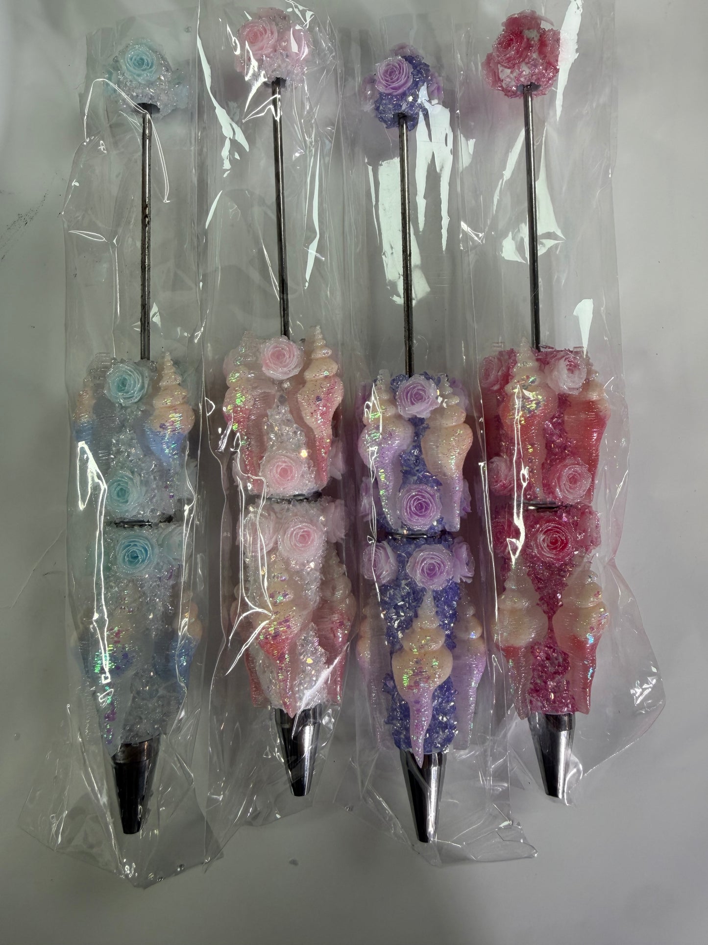 Beadable pen just the pen seashell with flowers mystery