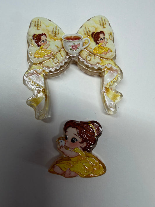 Acrylic focal 2 pieces bow Belle with tea