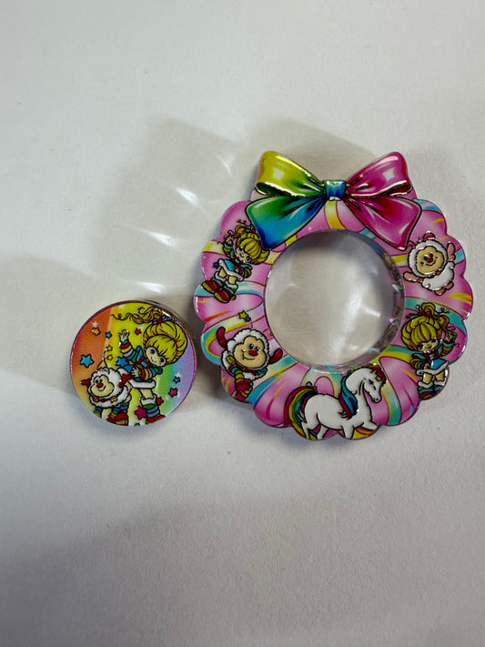 Acrylic focal 2 piece set wreath  rainbow girl with friend