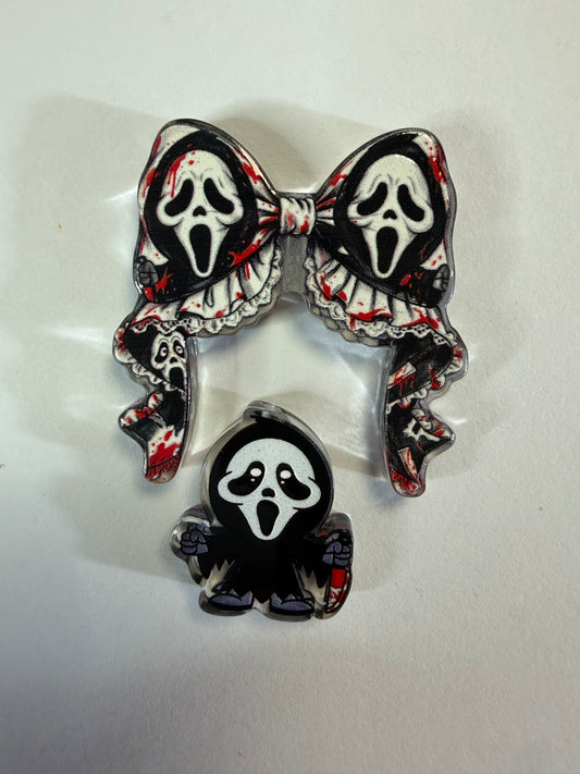 Acrylic focal 2 piece set bow ghost face