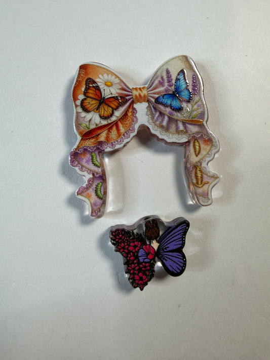 Acrylic focal 2 piece set Bow butterfly with girl with wings