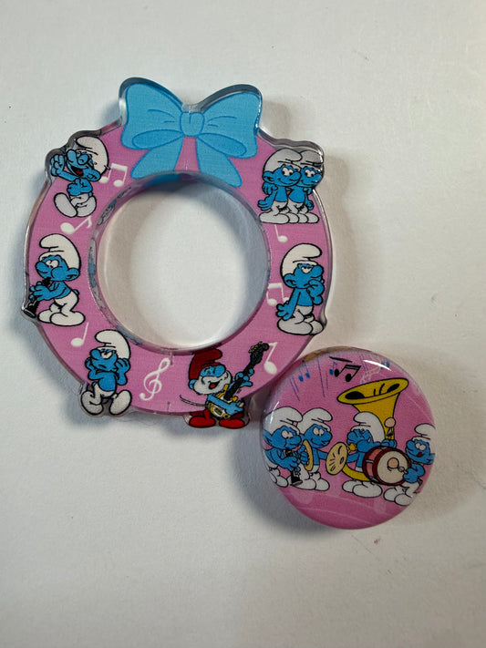 Acrylic focal 2 piece set Wreath Smurfs playing  instruments