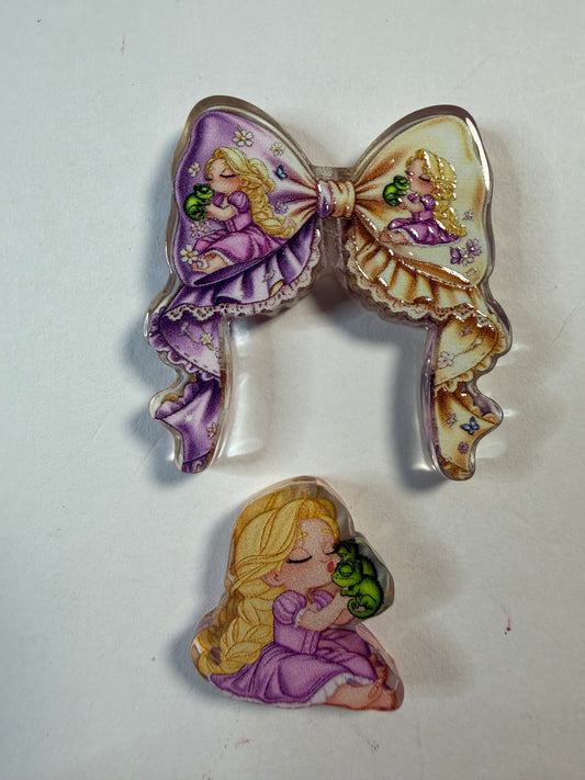 Acrylic focal 2 piece set Bow tangled princess