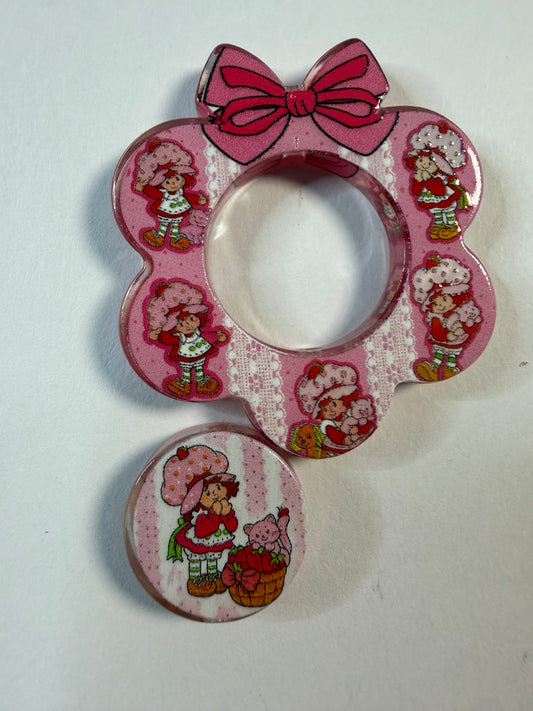 Acrylic focal 2 piece set bow strawberry girl with cat