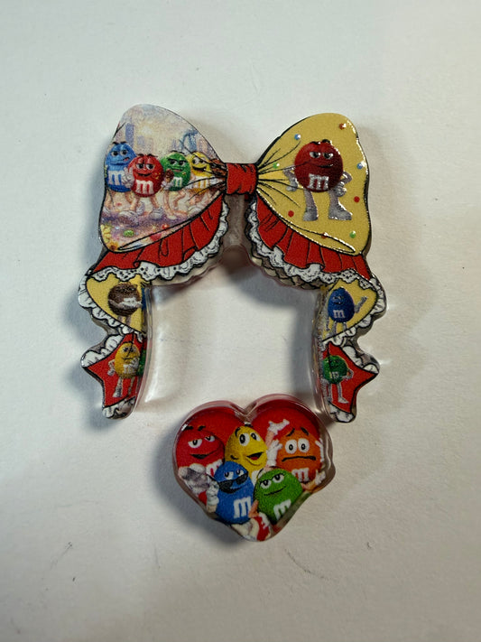 Acrylic focal 2 piece set Bow m&m all together with heart smaller