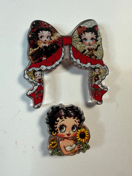 Acrylic focal 2 piece set Bow Betty with sunflower