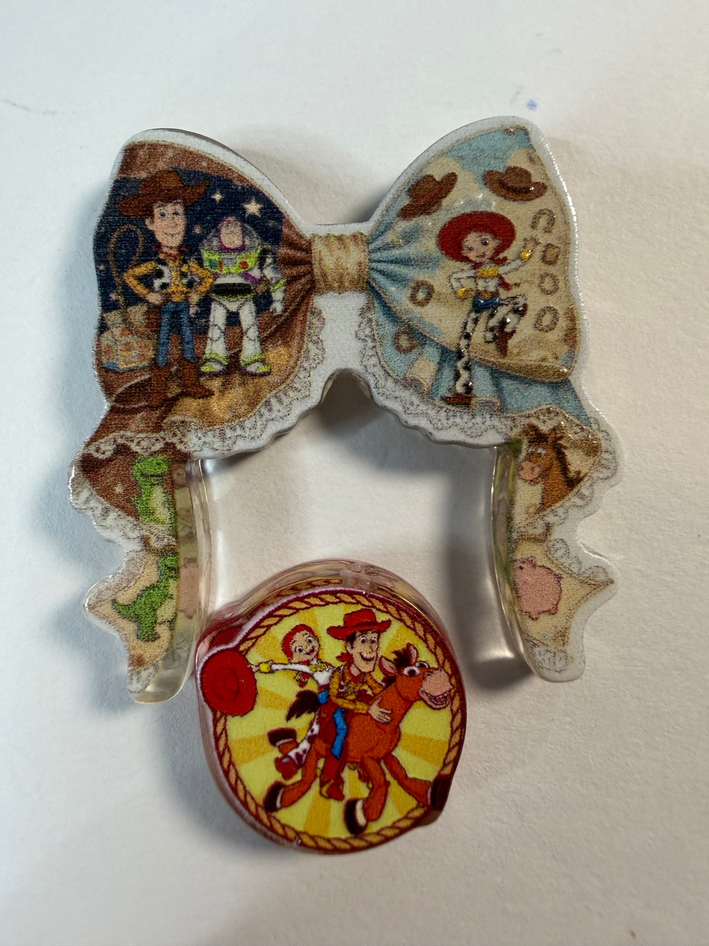 Acrylic focal 2 piece set  Bow Toy Story woody and Jessie on horse