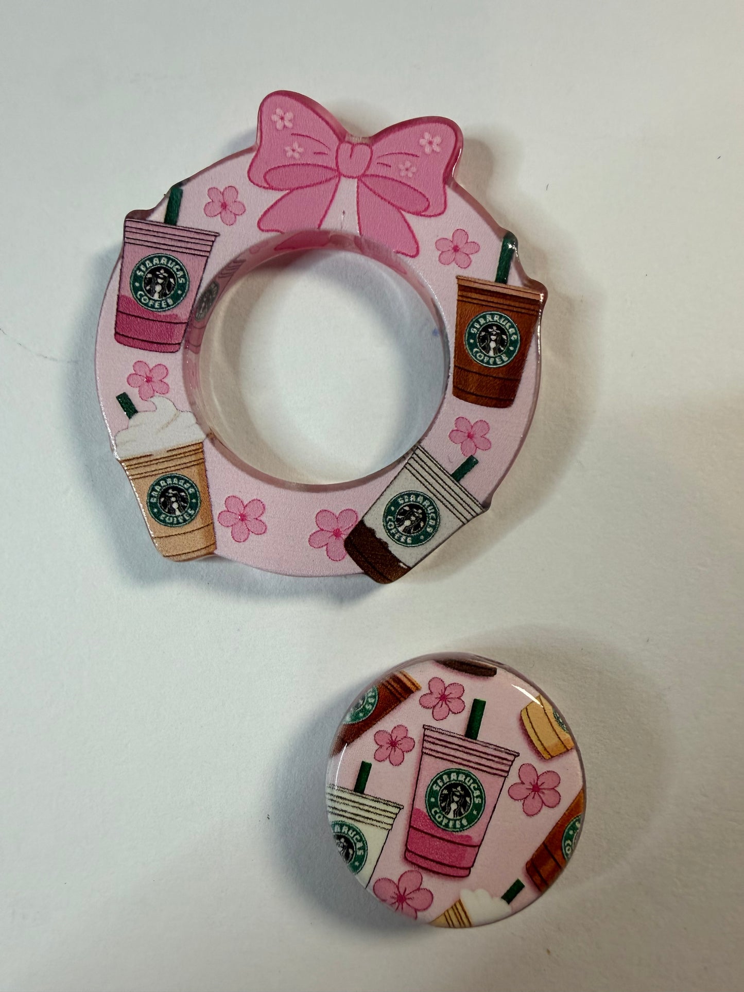 Acrylic focal 2 piece set Wreath pink Starbucks with cups