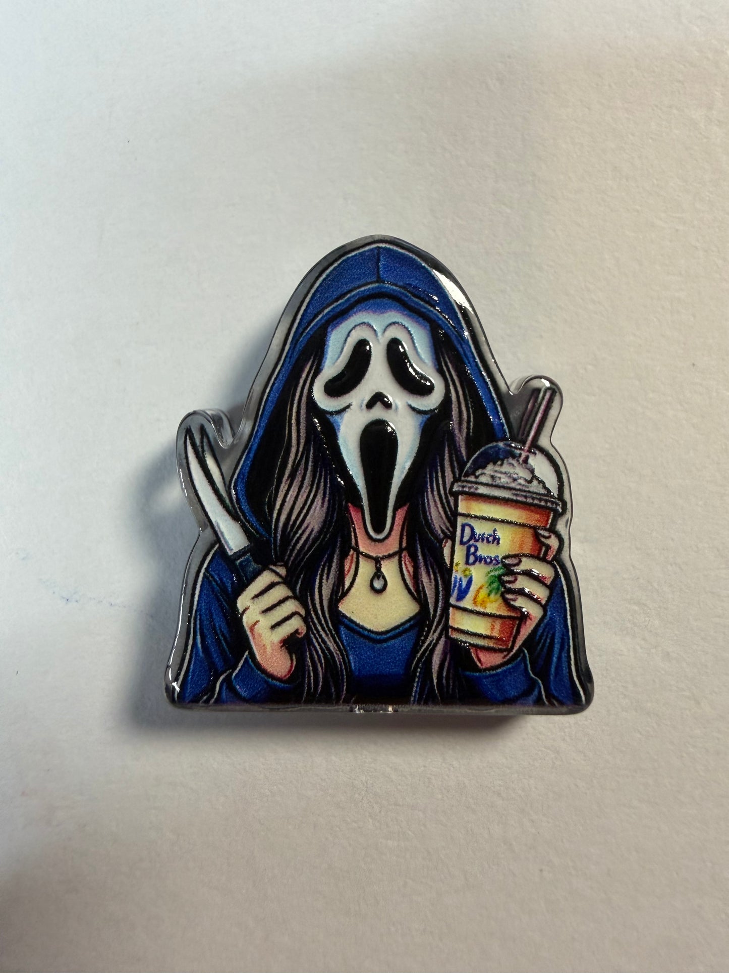Acrylic focal Ghost face with Dutch bros drink
