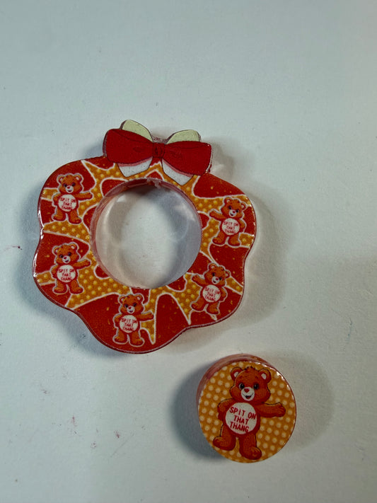 Acrylic focal 2 peices set wreath orange carebear naughty