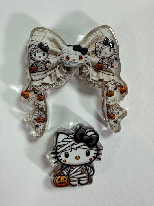 Acrylic focal 2 piece set bow Halloween hk