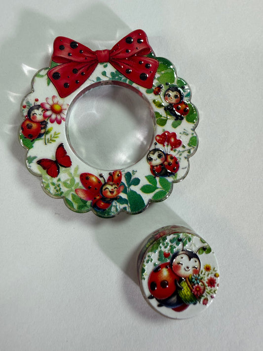 Acrylic focal 2 piece set Wreath lady bug