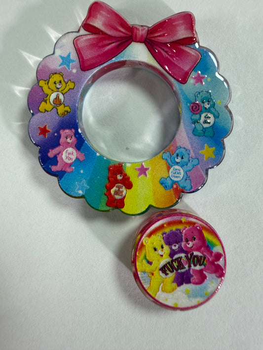 Acrylic focal 2 piece set Wreath naughty carebears