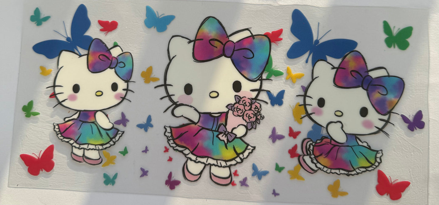Cup wraps dtf tie dye hello kitty with butterfly’s