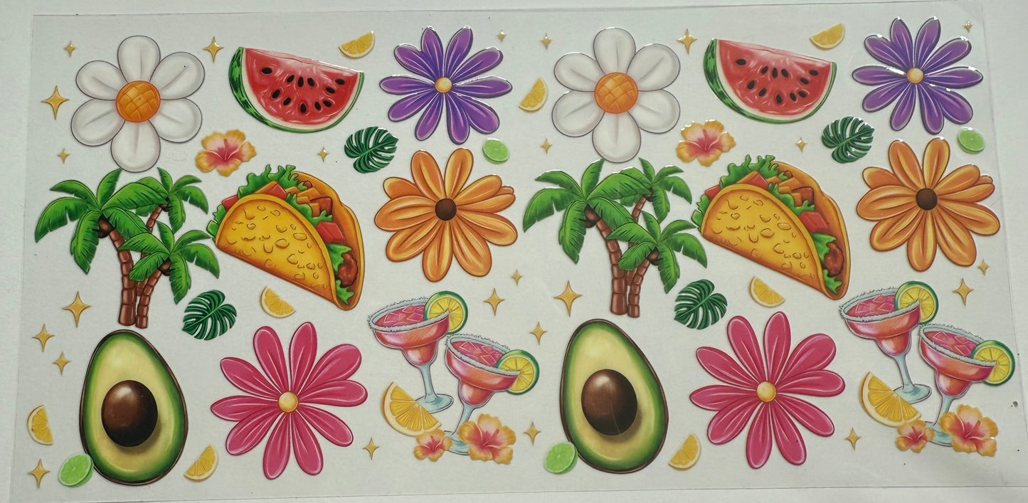 Cup wraps uvdtf tropical summer floral tacos watermelon Pom  tress drinks
