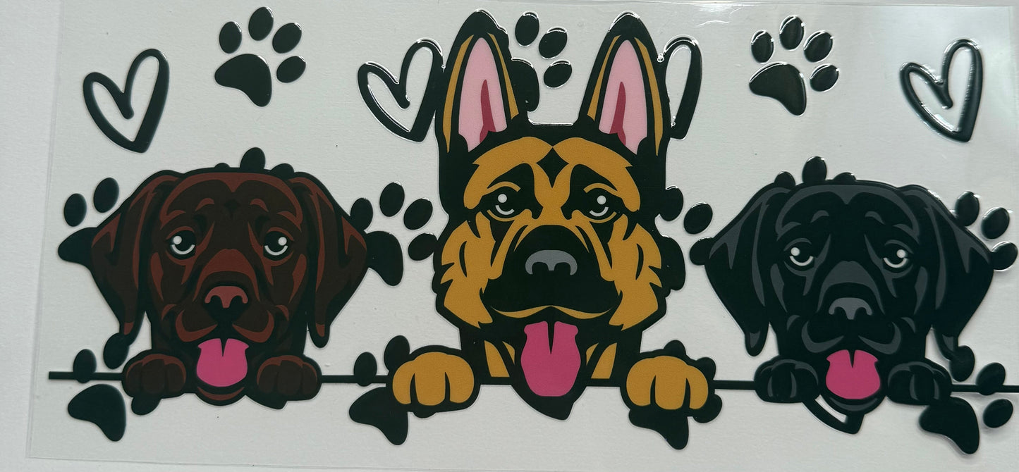 Cup wraps uvdtf dogs labs and German Shepard with paws and hearts