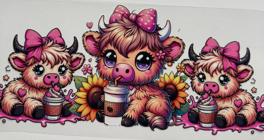 Cup wraps uvdtf highland cow with drinks floral