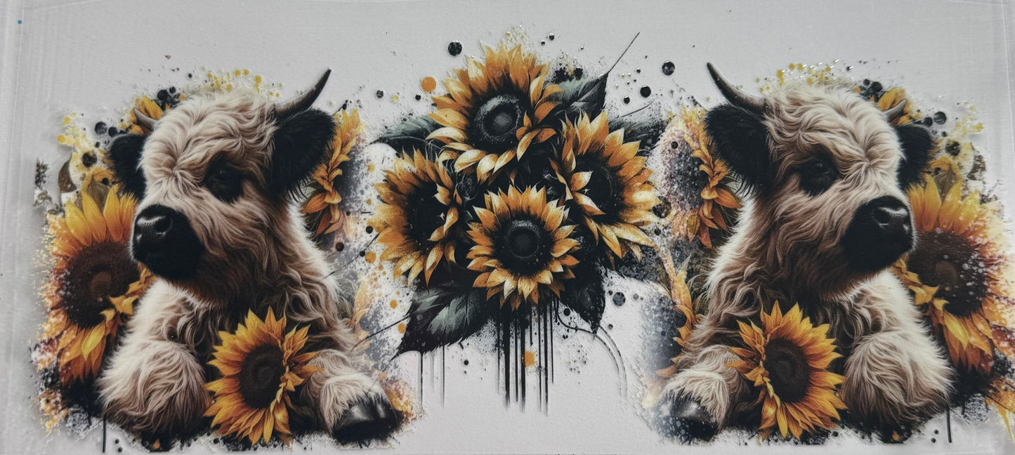 Cup wraps uvdtf sunflower highland cow
