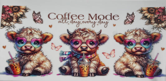 uvdtf  transfer wrap Highland cow coffee mode