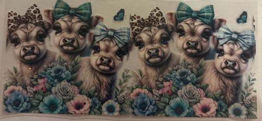 Cup wraps uvdtf blue highland cows with bows
